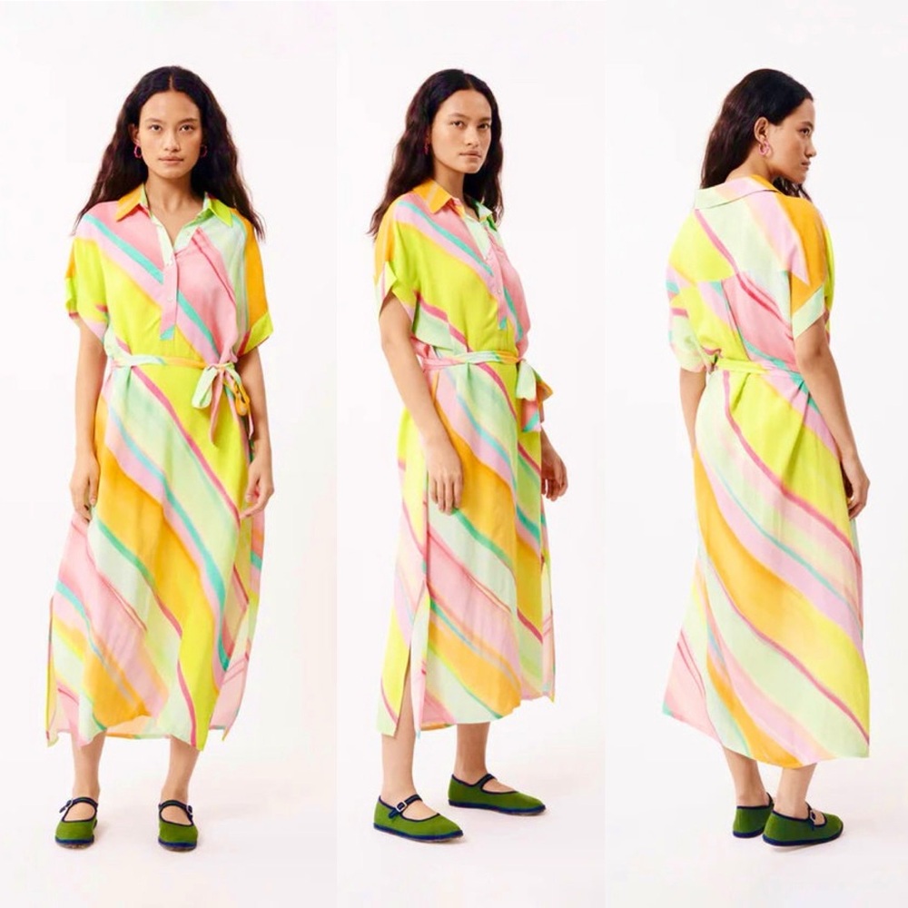 FRNCH Galiena Multicolor Stripe Midi Dress NEW Size XS